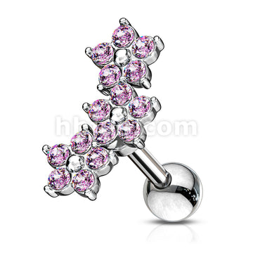 316L Surgical Steel Triple 5 Crystals Flower Cluster 316L Surgical... - Image 4