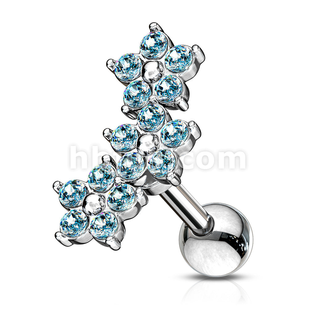 316L Surgical Steel Triple 5 Crystals Flower Cluster 316L Surgical... - Image 5