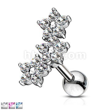 316L Surgical Steel Triple 5 Crystals Flower Cluster 316L Surgical... - Image 2