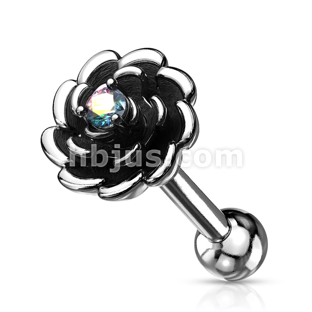 Antique Silver Plated Flower with Prong Set CZ Center 316L Surgical... - Image 3