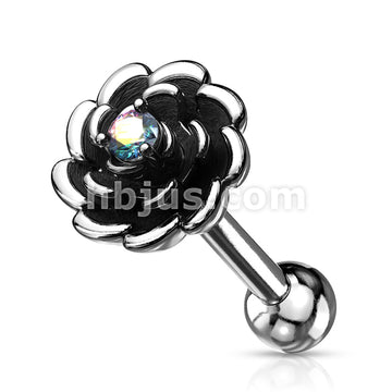 Antique Silver Plated Flower with Prong Set CZ Center 316L Surgical... - Image 3