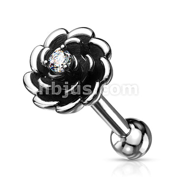 Antique Silver Plated Flower with Prong Set CZ Center 316L Surgical... - Image 4