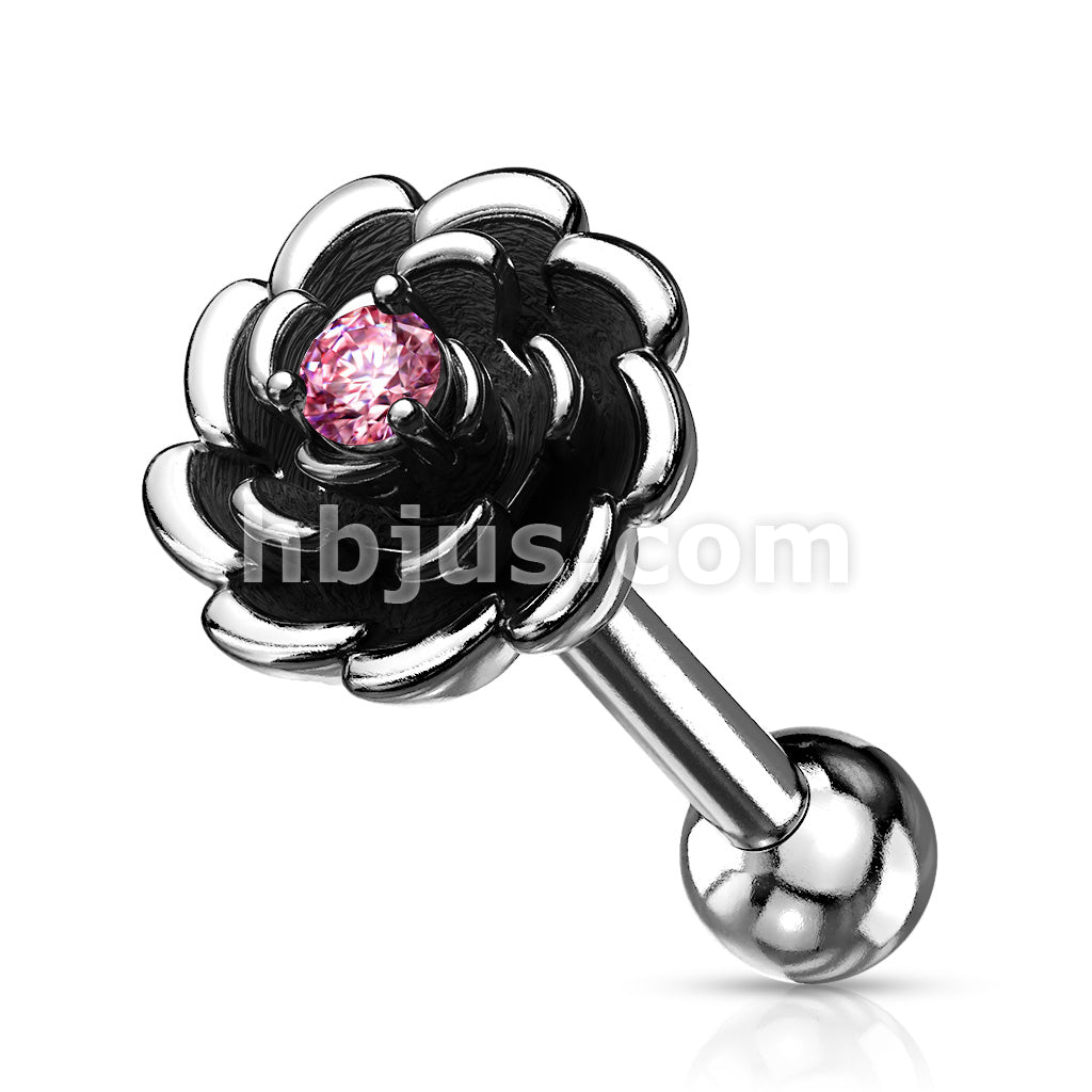 Antique Silver Plated Flower with Prong Set CZ Center 316L Surgical... - Image 5