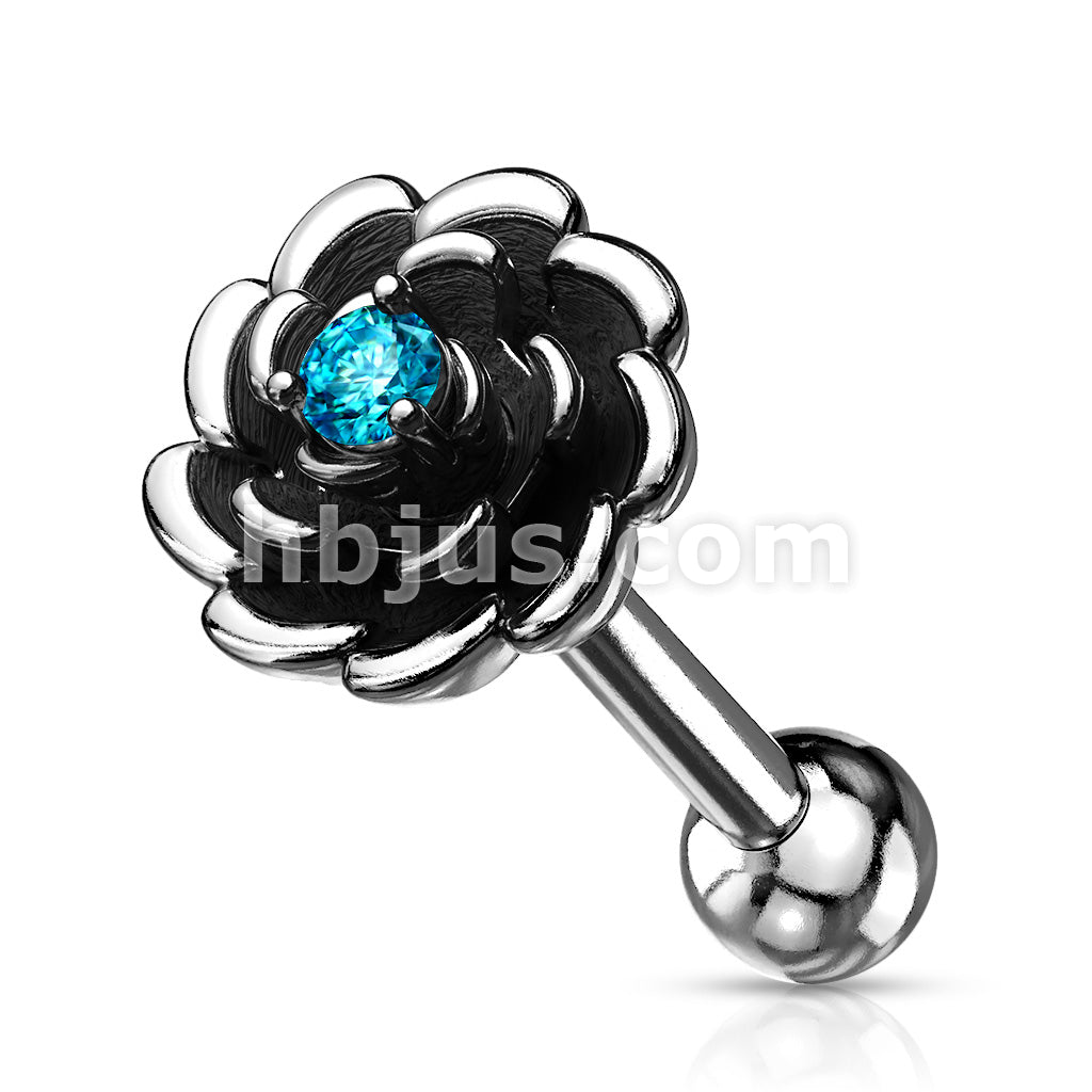 Antique Silver Plated Flower with Prong Set CZ Center 316L Surgical... - Image 6