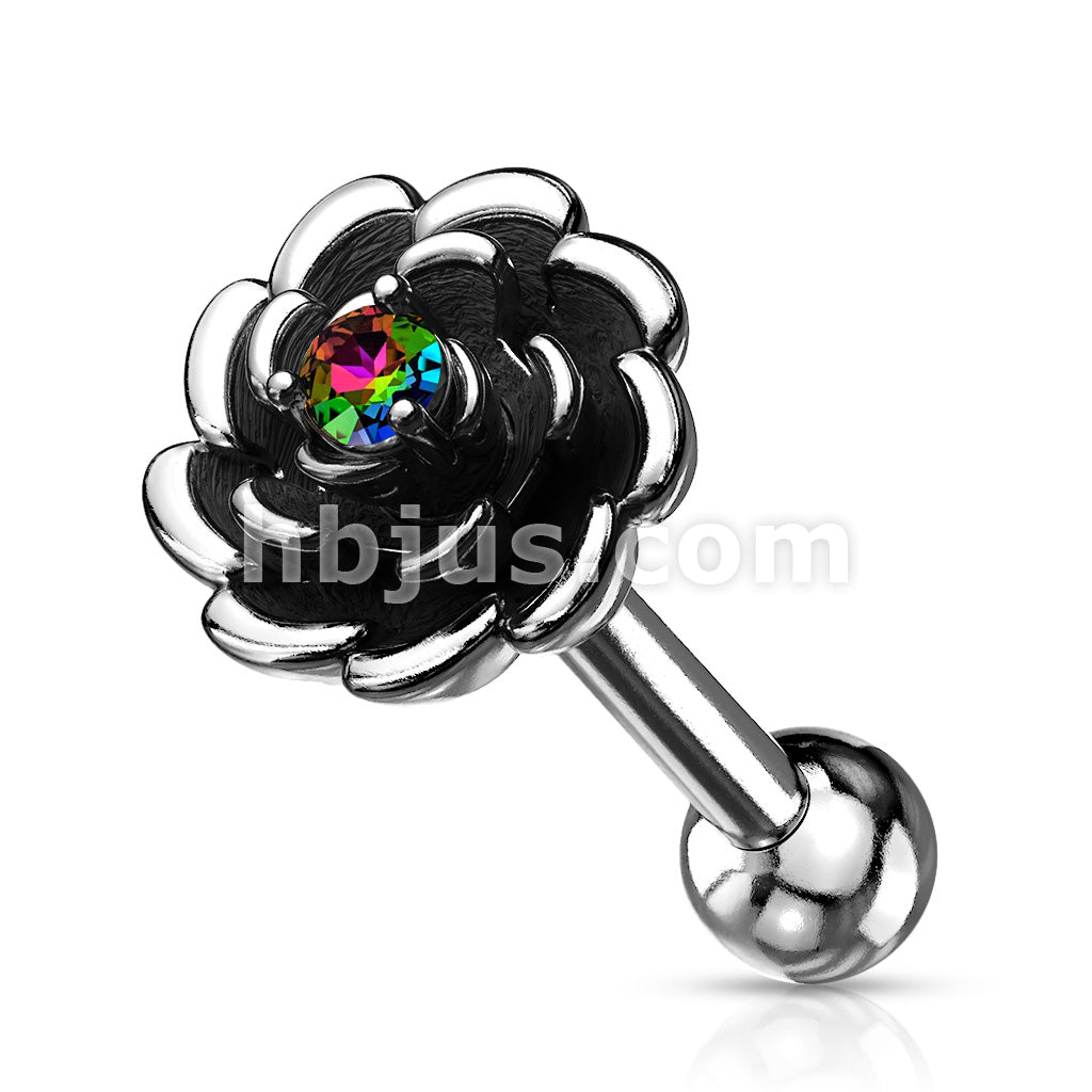 Antique Silver Plated Flower with Prong Set CZ Center 316L Surgical... - Image 7