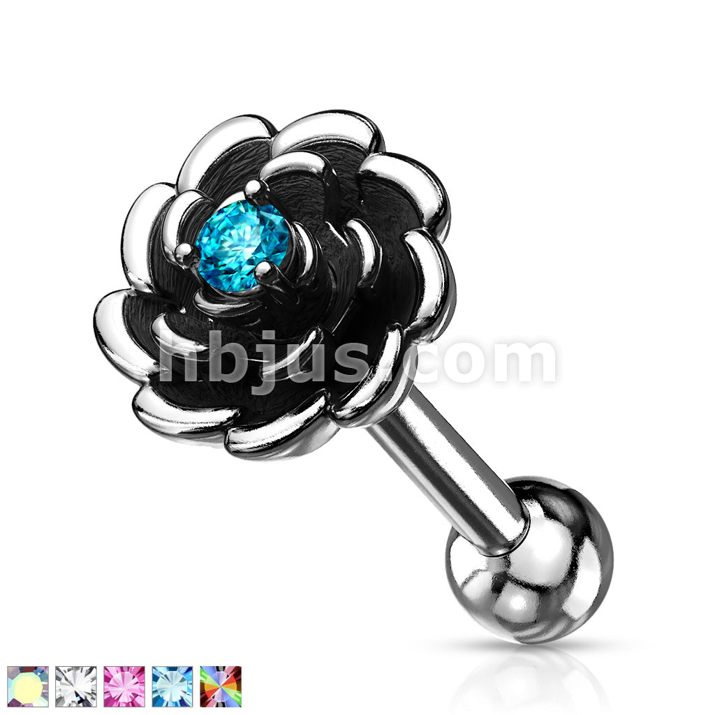 Antique Silver Plated Flower with Prong Set CZ Center 316L Surgical... - Image 2
