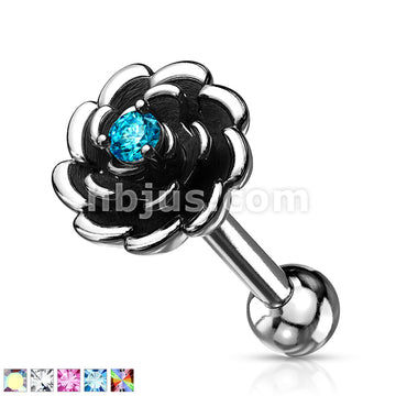 Antique Silver Plated Flower with Prong Set CZ Center 316L Surgical... - Image 2