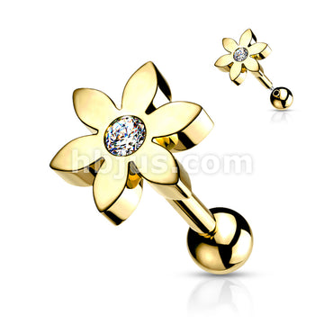 Flower with CZ Solitaire 316L Surgical Steel Cartilage, Tragus Barbell... - Image 3