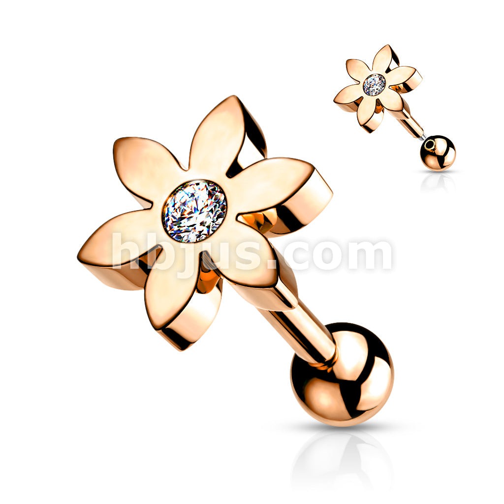 Flower with CZ Solitaire 316L Surgical Steel Cartilage, Tragus Barbell... - Image 4