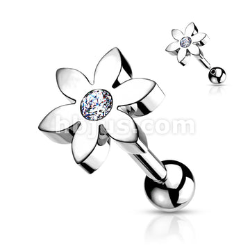 Flower with CZ Solitaire 316L Surgical Steel Cartilage, Tragus Barbell... - Image 5