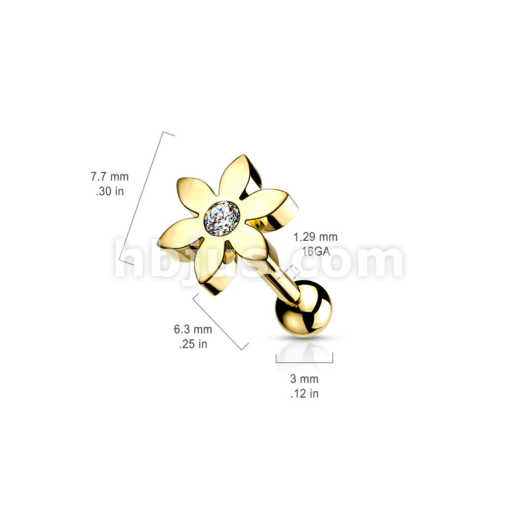 Flower with CZ Solitaire 316L Surgical Steel Cartilage, Tragus Barbell... - Image 6
