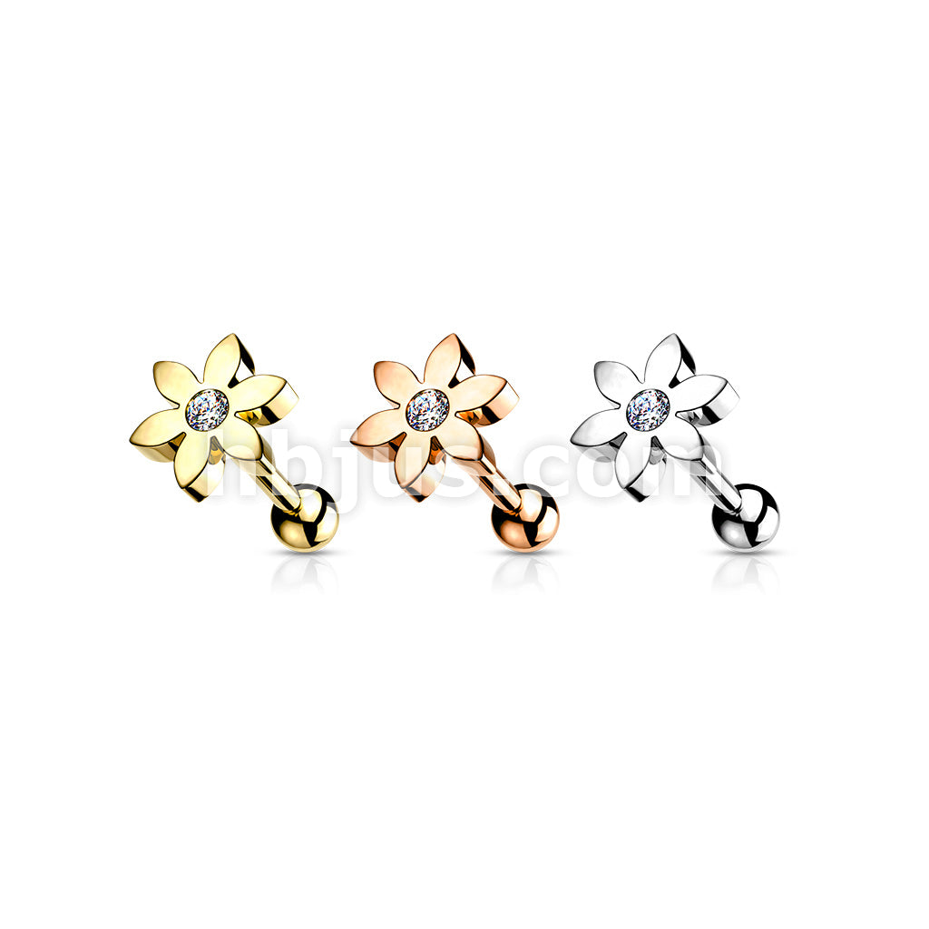 Flower with CZ Solitaire 316L Surgical Steel Cartilage, Tragus Barbell... - Image 7