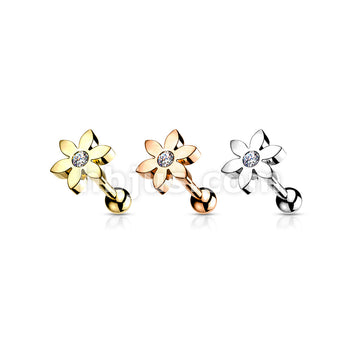 Flower with CZ Solitaire 316L Surgical Steel Cartilage, Tragus Barbell... - Image 7