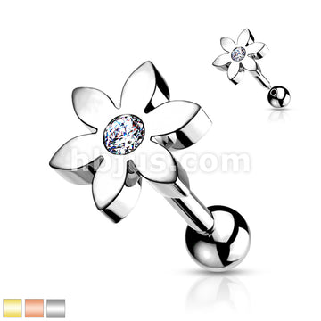 Flower with CZ Solitaire 316L Surgical Steel Cartilage, Tragus Barbell... - Image 2