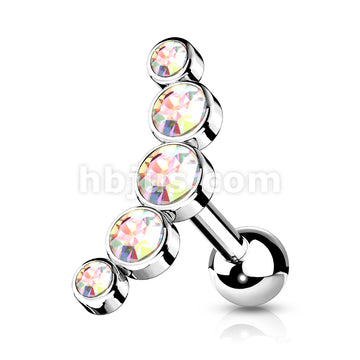 5-Round Gem Set Curve Top 316L Surgical Steel Cartilage Barbell Studs - Image 3