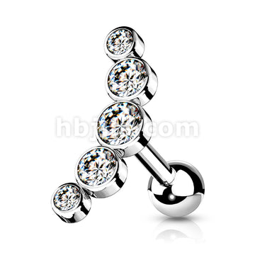 5-Round Gem Set Curve Top 316L Surgical Steel Cartilage Barbell Studs - Image 4
