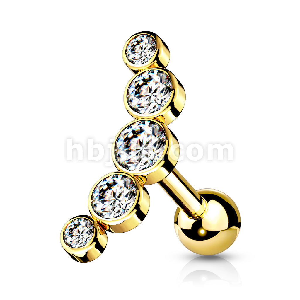 5-Round Gem Set Curve Top 316L Surgical Steel Cartilage Barbell Studs - Image 8