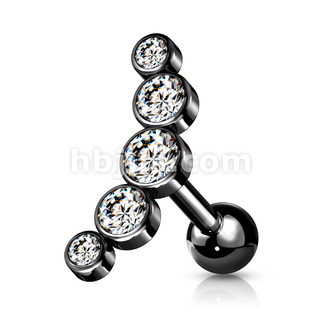5-Round Gem Set Curve Top 316L Surgical Steel Cartilage Barbell Studs - Image 9