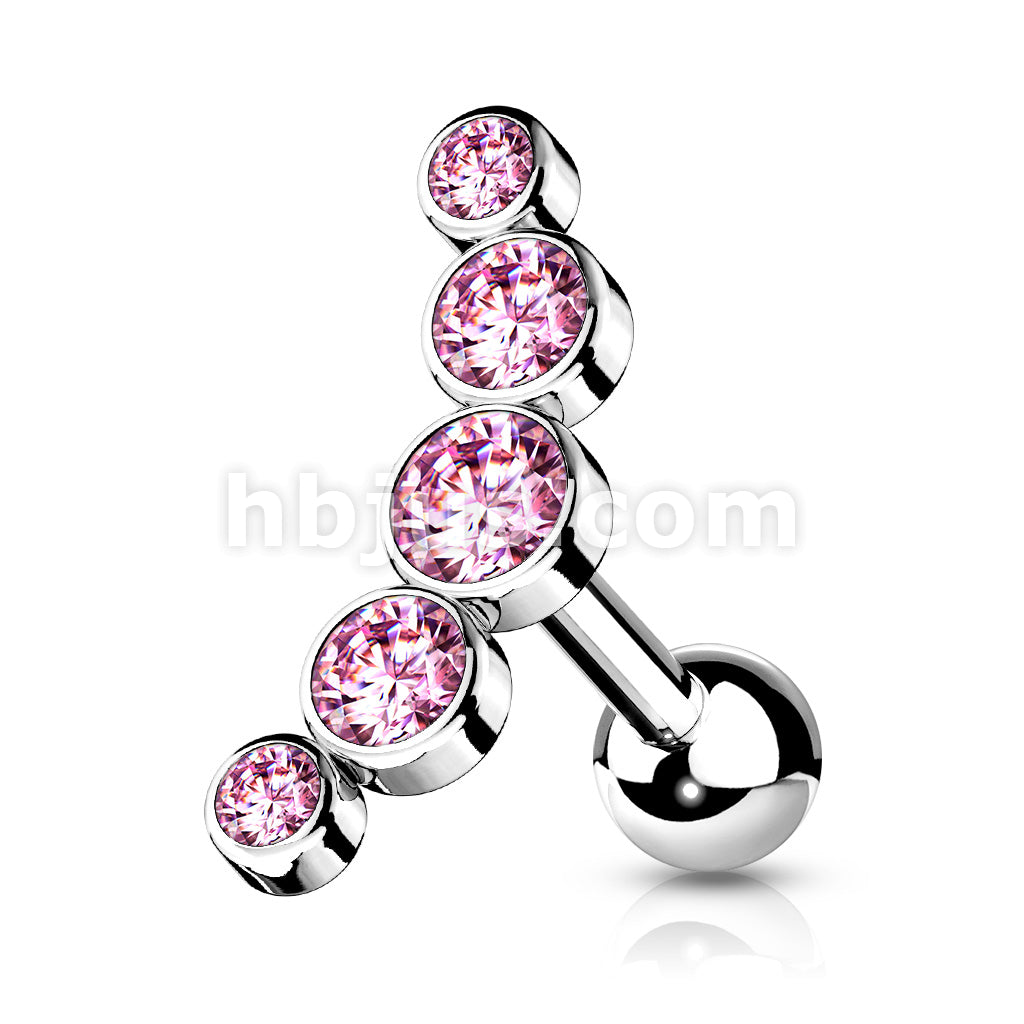 5-Round Gem Set Curve Top 316L Surgical Steel Cartilage Barbell Studs - Image 6