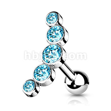 5-Round Gem Set Curve Top 316L Surgical Steel Cartilage Barbell Studs - Image 7