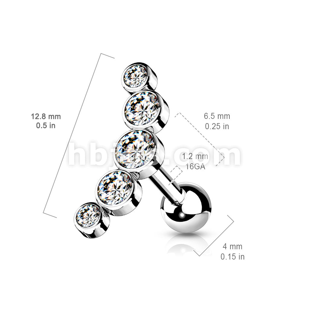 5-Round Gem Set Curve Top 316L Surgical Steel Cartilage Barbell Studs - Image 10