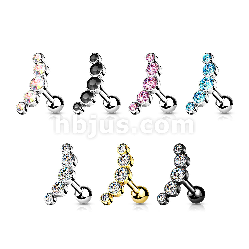 5-Round Gem Set Curve Top 316L Surgical Steel Cartilage Barbell Studs - Image 11