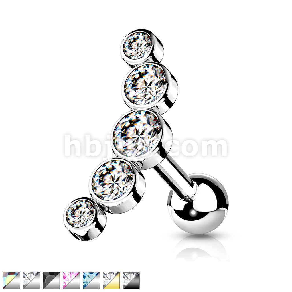 5-Round Gem Set Curve Top 316L Surgical Steel Cartilage Barbell Studs - Image 2