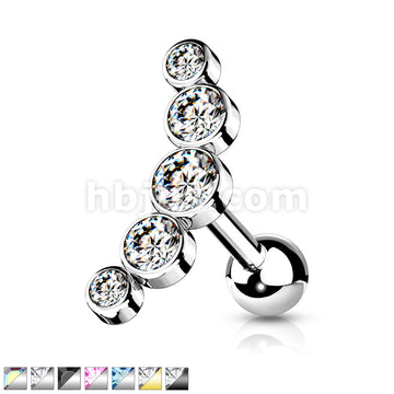 5-Round Gem Set Curve Top 316L Surgical Steel Cartilage Barbell Studs - Image 2