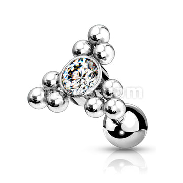 Clear Gem Set Center Ball Cluster Triangle Top 316L Surgical Steel... - Image 3
