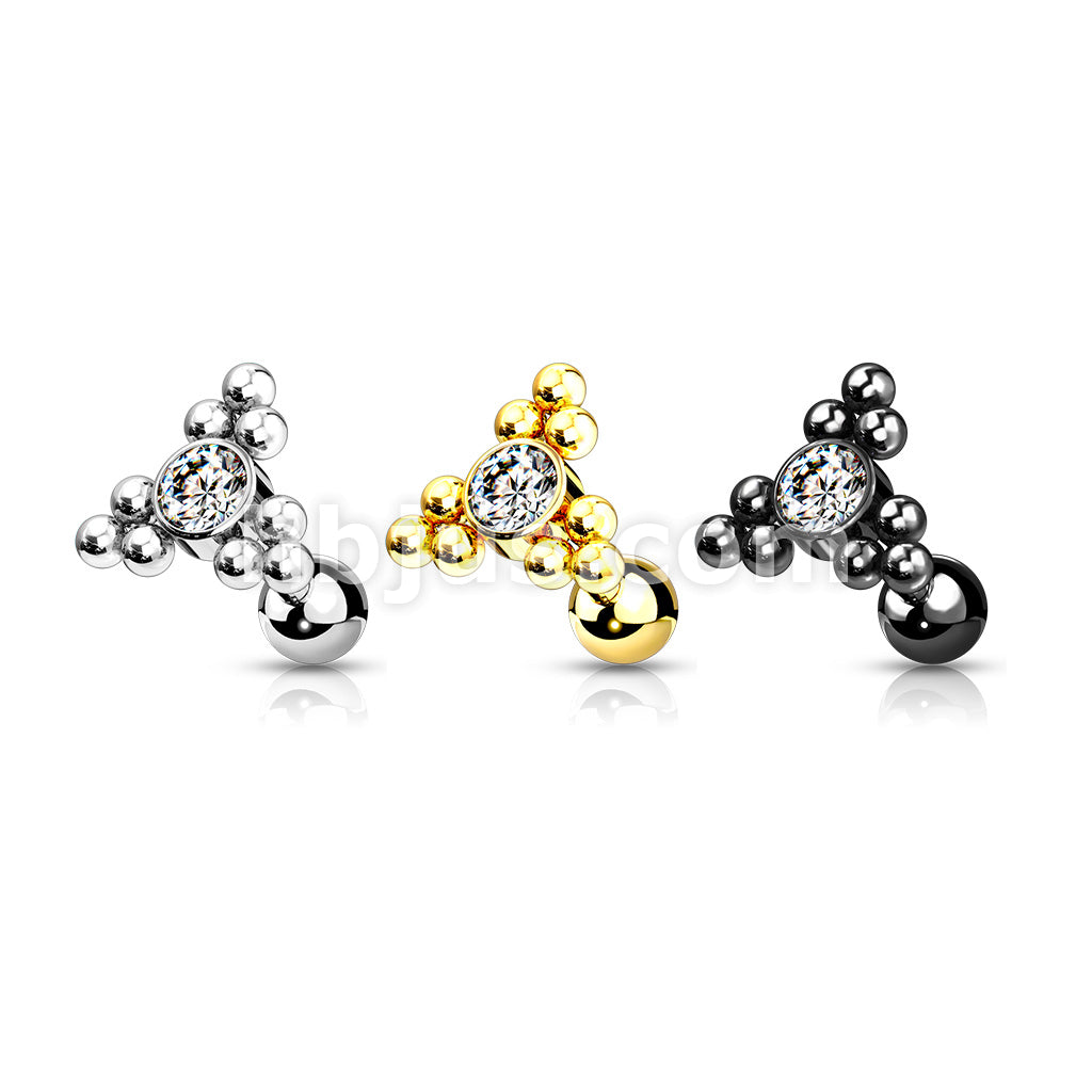 Clear Gem Set Center Ball Cluster Triangle Top 316L Surgical Steel... - Image 7