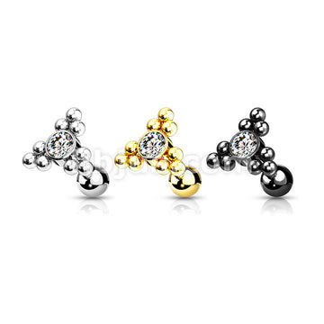 Clear Gem Set Center Ball Cluster Triangle Top 316L Surgical Steel... - Image 7