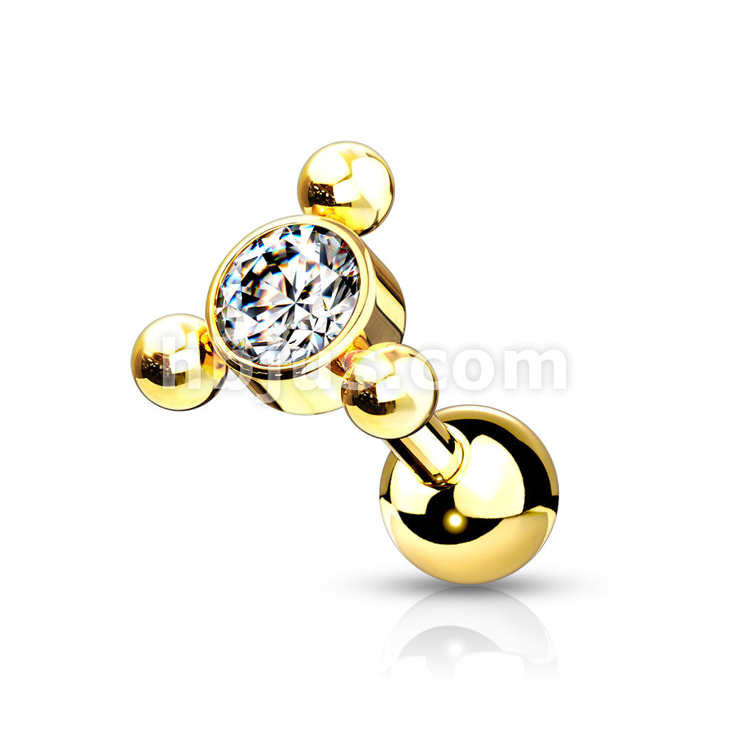 Clear Gem Set Center with 3-Ball Triangle Top 316L Surgical Steel... - Image 4