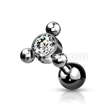 Clear Gem Set Center with 3-Ball Triangle Top 316L Surgical Steel... - Image 5