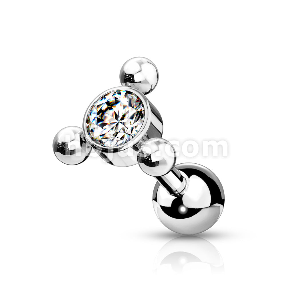 Clear Gem Set Center with 3-Ball Triangle Top 316L Surgical Steel... - Image 3