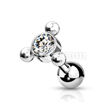 Clear Gem Set Center with 3-Ball Triangle Top 316L Surgical Steel... - Image 3