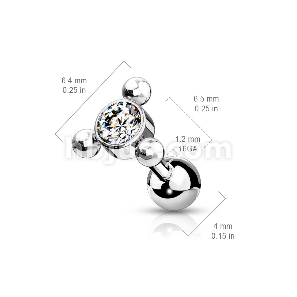 Clear Gem Set Center with 3-Ball Triangle Top 316L Surgical Steel... - Image 6