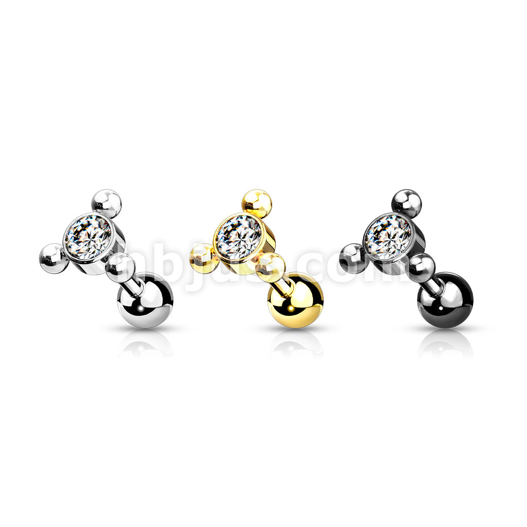 Clear Gem Set Center with 3-Ball Triangle Top 316L Surgical Steel... - Image 7