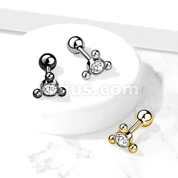 Clear Gem Set Center with 3-Ball Triangle Top 316L Surgical Steel...