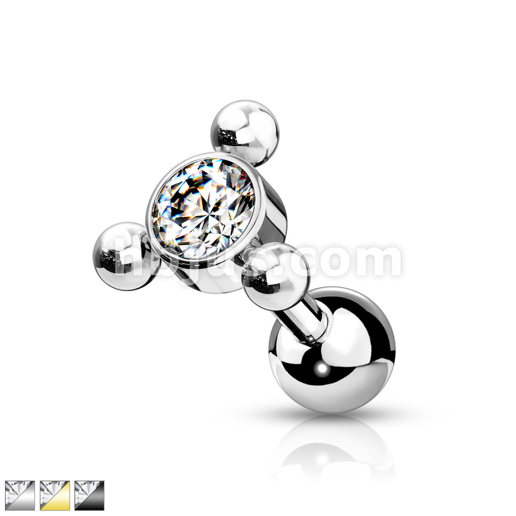 Clear Gem Set Center with 3-Ball Triangle Top 316L Surgical Steel... - Image 2