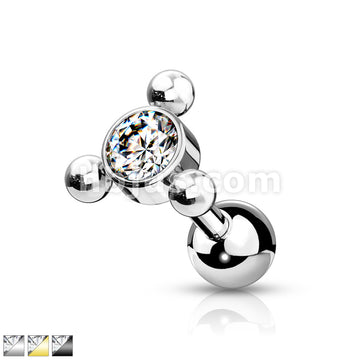 Clear Gem Set Center with 3-Ball Triangle Top 316L Surgical Steel... - Image 2