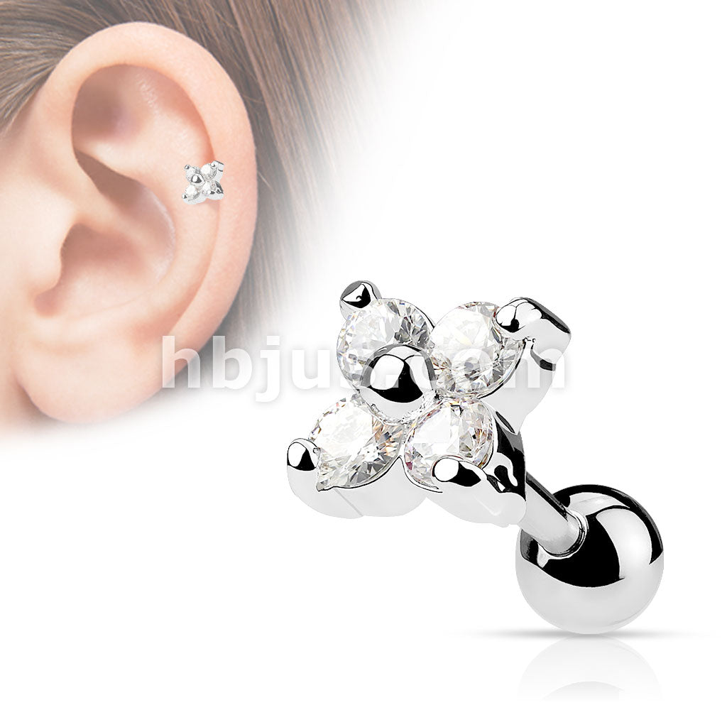 316L Surgical Steel Flower Quad CZ Tragus/Cartilage Piercing Stud... - Image 2