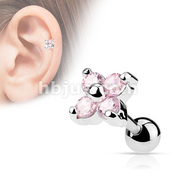 316L Surgical Steel Flower Quad CZ Tragus/Cartilage Piercing Stud... - Image 3