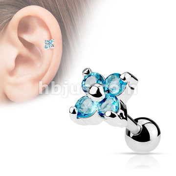 316L Surgical Steel Flower Quad CZ Tragus/Cartilage Piercing Stud... - Image 4