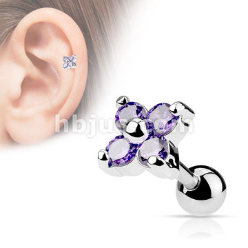 316L Surgical Steel Flower Quad CZ Tragus/Cartilage Piercing Stud... - Image 5