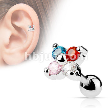 316L Surgical Steel Flower Quad CZ Tragus/Cartilage Piercing Stud... - Image 6