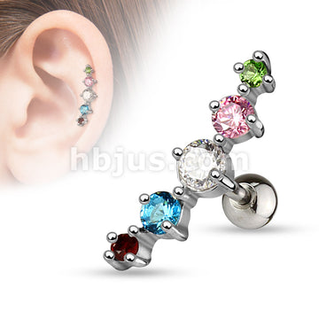 Journey Curve 5 Gems Tragus/Cartilage Piercing Stud 316L Surgical Steel - Image 6