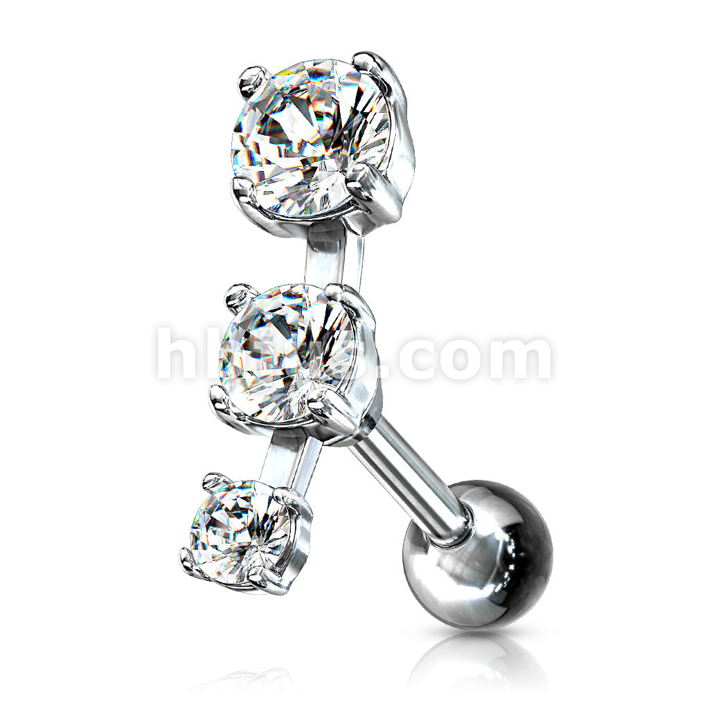 316L Surgical Steel Triple CZ Droplet Tragus/Cartilage Piercing Stud... - Image 2