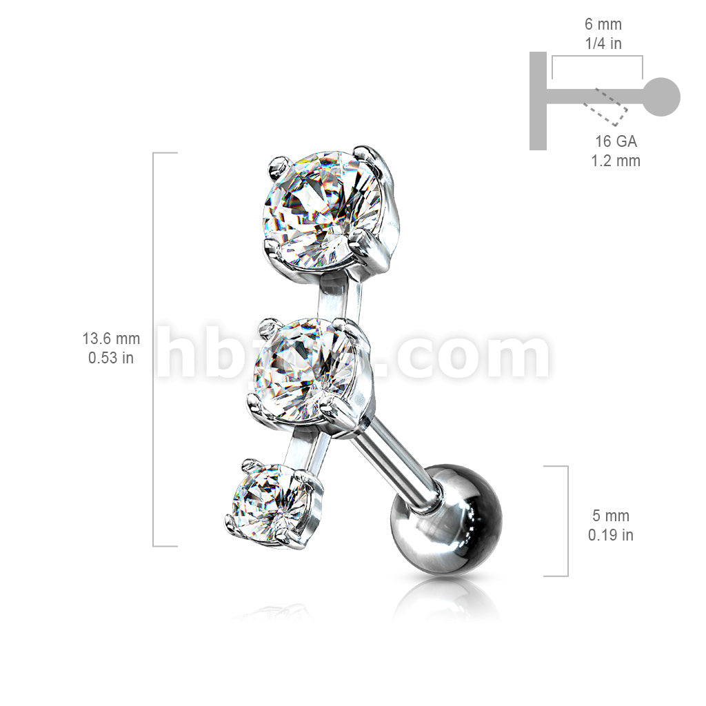 316L Surgical Steel Triple CZ Droplet Tragus/Cartilage Piercing Stud... - Image 7