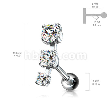 316L Surgical Steel Triple CZ Droplet Tragus/Cartilage Piercing Stud... - Image 7