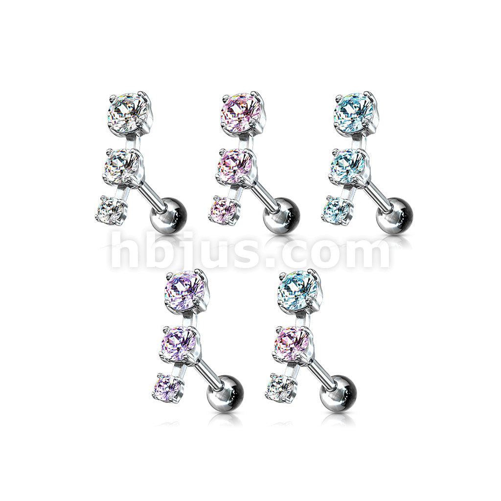 316L Surgical Steel Triple CZ Droplet Tragus/Cartilage Piercing Stud... - Image 8